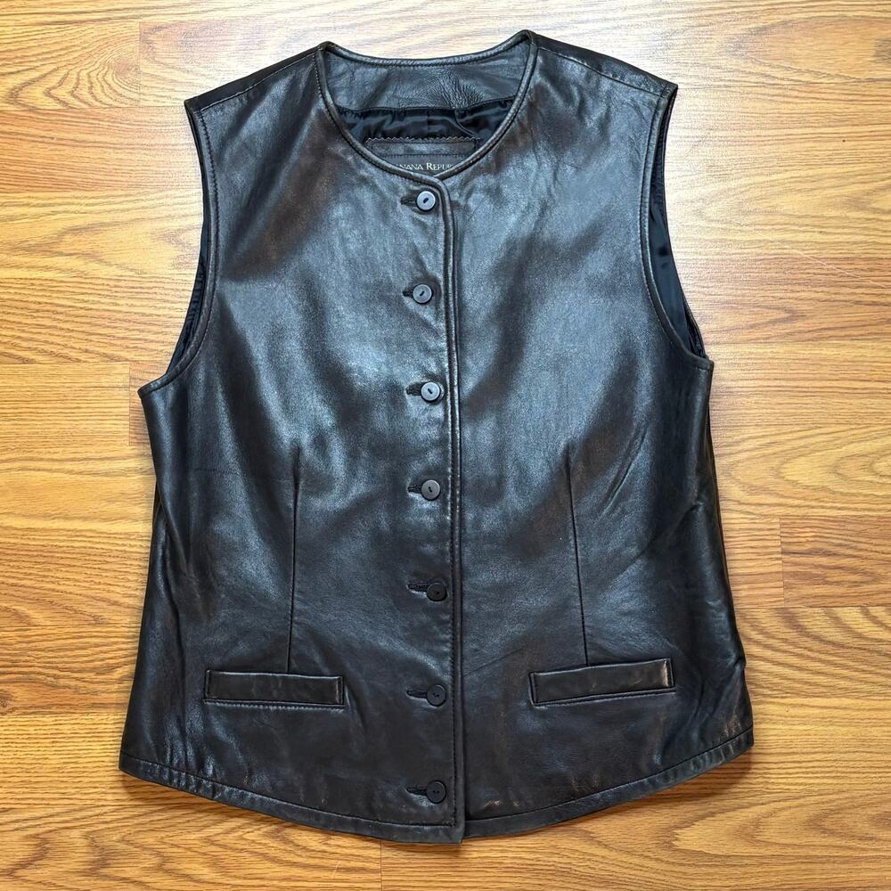 Vintage 1990s Banana Republic Genuine Leather Vest Black Womens M Western